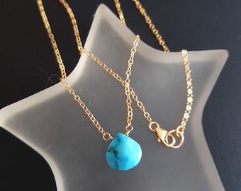 Tiny Turquoise necklace choker 14K Gold Fill blue real Turquoise gemstone necklace December Birthstone jewellery gift throat Chakra stone