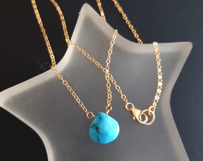 Tiny Turquoise necklace choker 14K Gold Fill blue real Turquoise gemstone necklace December Birthstone jewellery gift throat Chakra stone