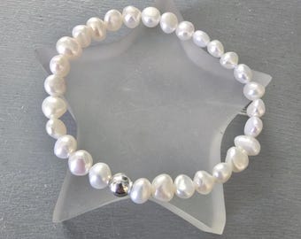 Baroque Freshwater Pearl bracelet Sterling Silver or Gold Fill 7mm white or grey Baroque pearl bracelet June Birthstone jewellery gift