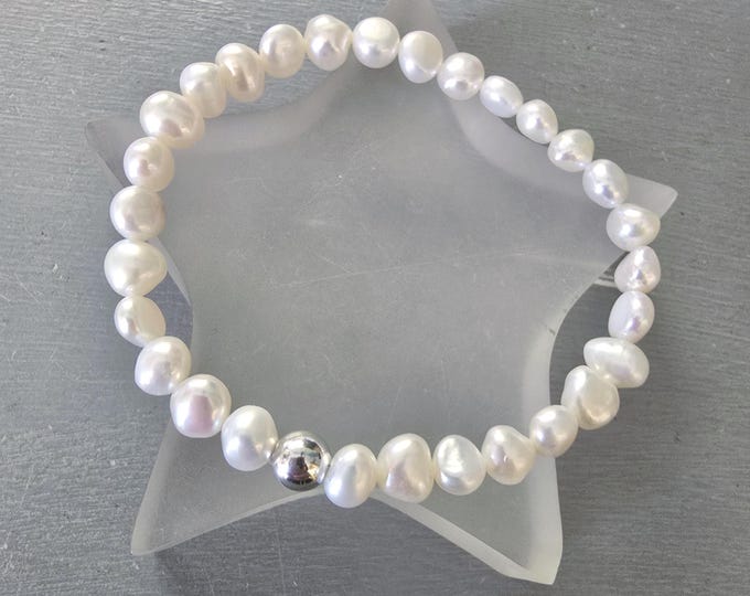 Baroque Freshwater Pearl bracelet Sterling Silver or Gold Fill 7mm white or grey Baroque pearl bracelet June Birthstone jewellery gift
