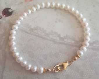 Small 5mm Freshwater Pearl Bracelet Sterling Silver or Gold Fill - real pearl June Birthstone jewellery gift for her