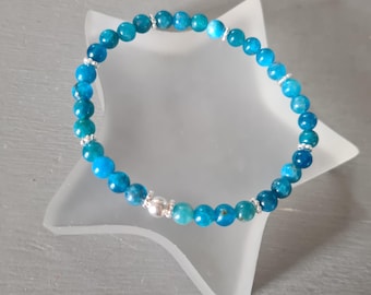 Blue Apatite stretch Bracelet Sterling Silver or 14K Gold Fill 4mm teal blue GEMSTONE bead Bracelet beaded throat Chakra jewellery gift her