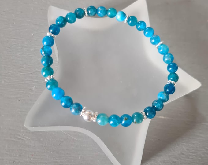 Blue Apatite stretch Bracelet Sterling Silver or 14K Gold Fill 5mm teal blue GEMSTONE bead Bracelet beaded throat Chakra jewellery gift her