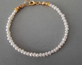 Tiny Freshwater seed Pearl Bracelet 14K Gold Fill 3mm real white pearl Bracelet June Birthstone jewellery gift 3rd wedding anniversary gift