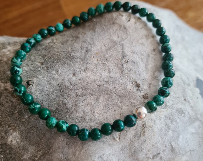 Emerald Green Jasper stretch bracelet Sterling Silver or Gold Fill tiny 4mm green gemstone bead bracelet small Beaded Jasper jewellery gift