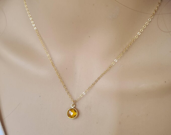 Tiny Citrine necklace choker 14K Gold Fill dainty Citrine gemstone necklace  November Birthstone jewellery gift for teenage girl sister mum