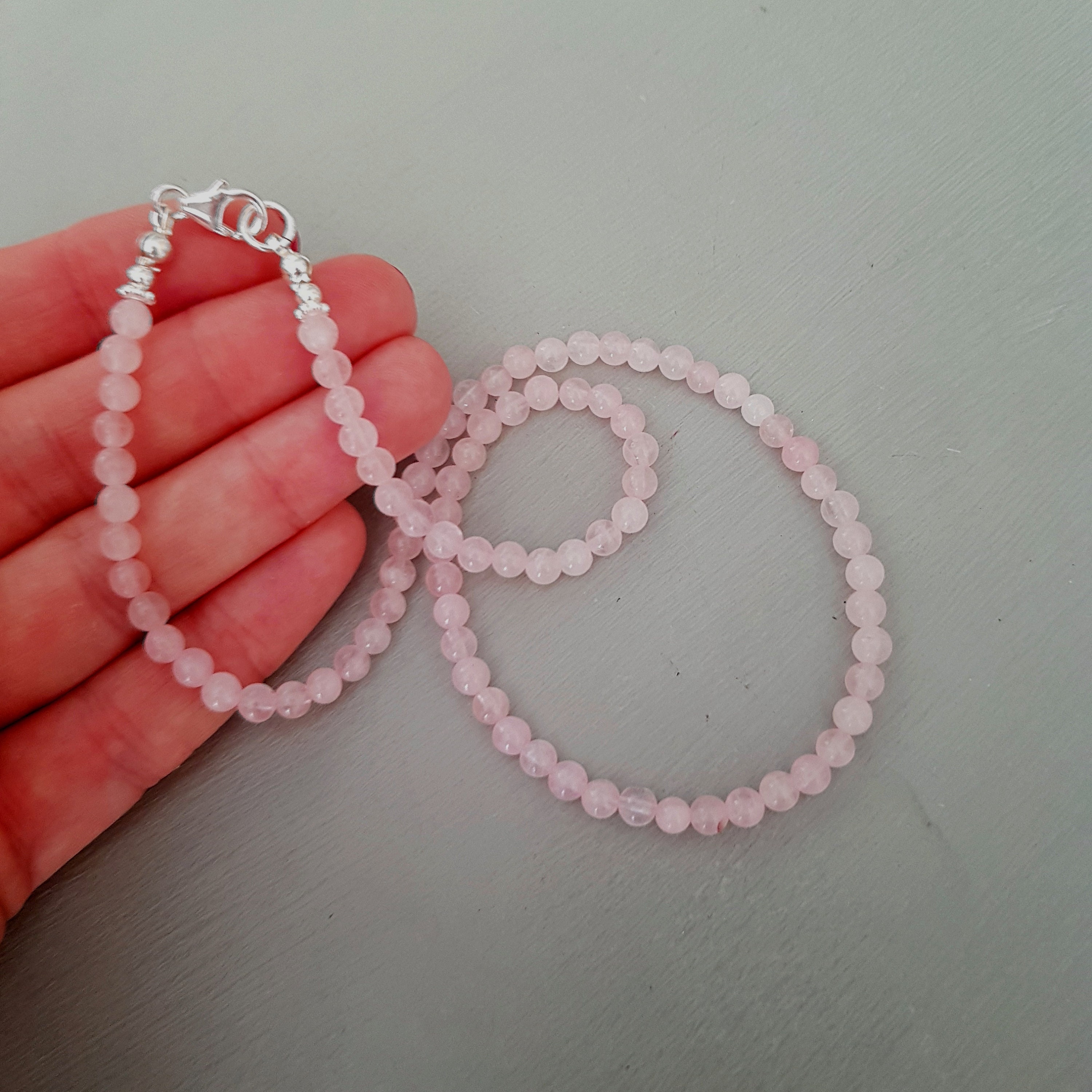 Tiny Rose Quartz necklace choker Sterling Silver or 14K Gold Fill ...