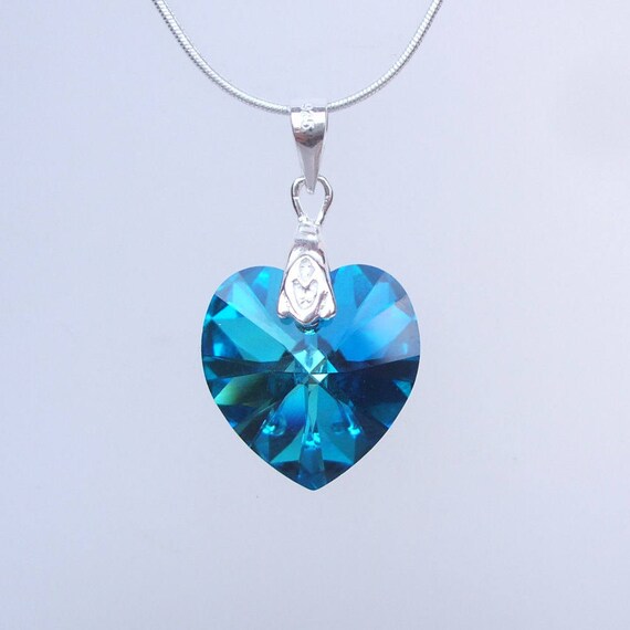Blue Swarovski Crystal Heart Necklace Sterling Silver Etsy Blue Swarovski Crystal Heart Necklace Sterling Silver Etsy