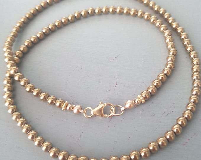 Tiny Gold Hematite bead necklace choker Sterling Silver or Gold Fill 4mm gold gemstone bead choker beaded teenage girl jewellery chakra gift