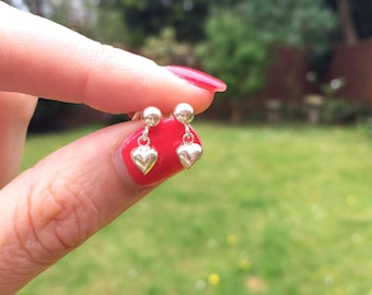 Tiny Sterling Silver heart earrings on studs or other fastenings Small Silver heart stud earring heart jewellery gift for girlfriend girl