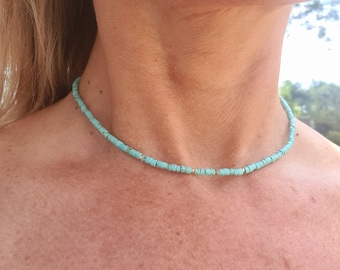 Tiny Turquoise choker necklace Sterling Silver or Gold blue Turquoise Heishi bead gemstone necklace Turquoise December Birthstone jewellery