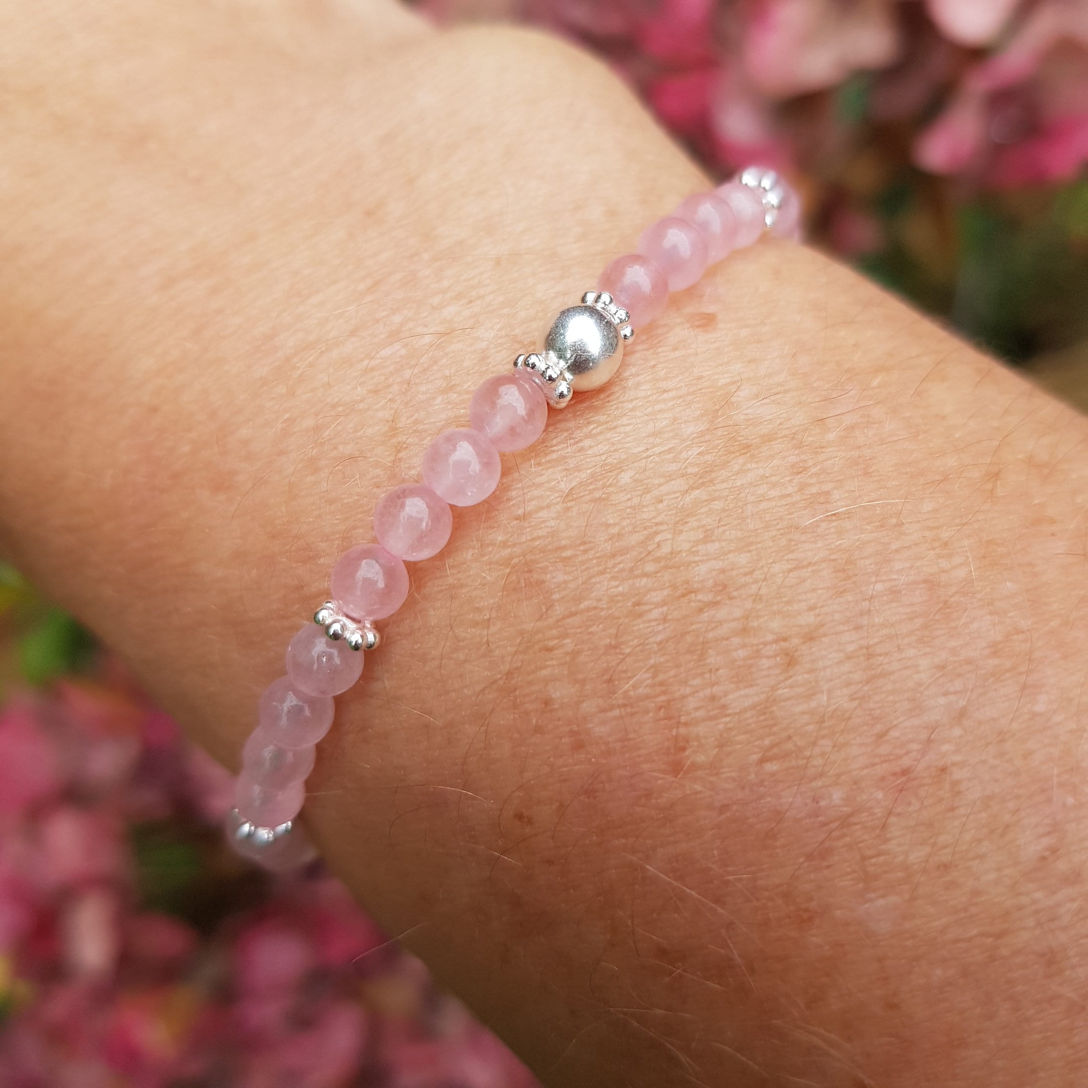 Rose Quartz Bracelet ,Pink Rose Quartz Gold filled & Sterling