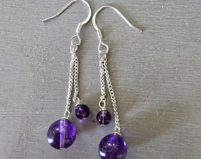 Amethyst earrings Sterling Silver purple gemstone bead drop earrings February birthstone jewellery gift 6th Anniversary Crown Chakra Boho