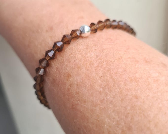 Brown crystal stretch bracelet Sterling Silver or Gold Fill tiny 4mm brown crystal bracelet Swarovski crystal jewellery gift arthritis gift