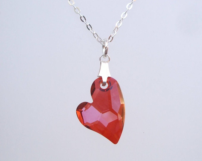 Red Swarovski crystal heart necklace Sterling Silver Magma red crystal heart pendant SMALL red heart necklace Valentine jewellery gift