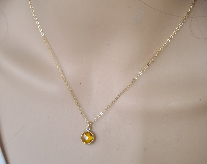 Tiny Citrine necklace choker 14K Gold Fill dainty Citrine gemstone necklace  November Birthstone jewellery gift for teenage girl sister mum