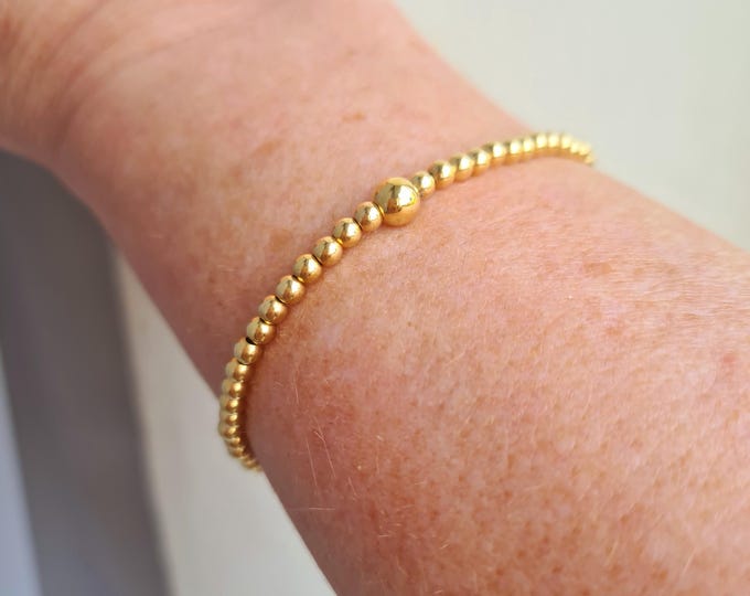 Tiny 14K Gold Fill stretch Bracelet - simple 3mm Gold bead bracelet - Gold jewellery gift for her or him mum girl