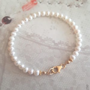 Pulsera de perlas de agua dulce pequeñas de plata esterlina o relleno de oro Pulsera nupcial de perla blanca AA de 5 mm Joya con piedra de nacimiento de junio Regalo para su niña
