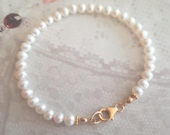 Small Freshwater Pearl Bracelet Sterling Silver or Gold Fill 5mm AA white pearl bridal Bracelet June Birthstone jewellery gift for her girl