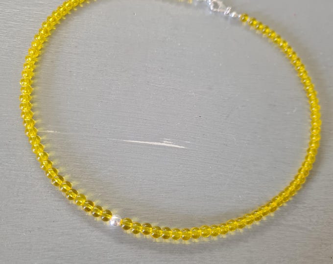 Tiny CITRINE gemstone bead necklace choker Sterling Silver or Gold Fill - November Birthstone jewellery gift