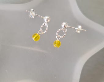Tiny Yellow Citrine earrings Sterling Silver or Gold Fill 4mm Yellow gemstone bead earrings November Birthstone jewellery gift for girl her
