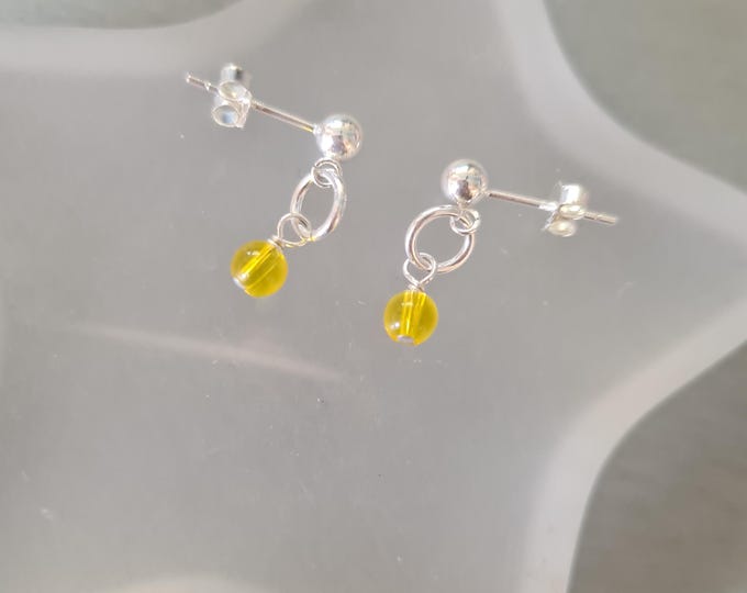 Tiny Yellow Citrine earrings Sterling Silver or Gold Fill 4mm Yellow gemstone bead earrings November Birthstone jewellery gift for girl her