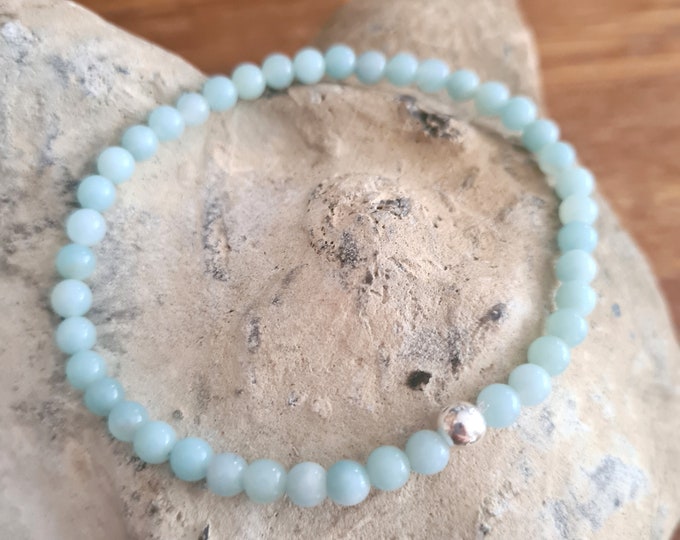 GREEN AMAZONITE STRETCH Bracelet with Sterling Silver or 14K Gold Fill accent bead - heart Chakra jewellery gift
