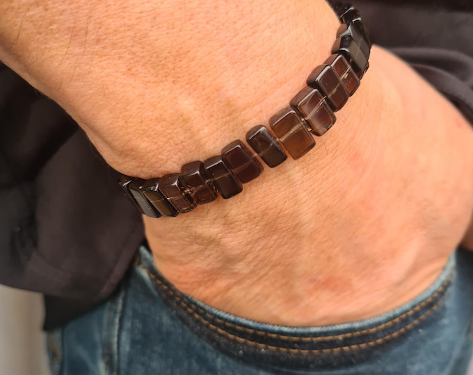 Men's gemstone Bracelet Sterling Silver or 14K Gold Fill chunky brown Smoky Quartz bead Bracelet Smokey Quartz beaded jewellery gift for him