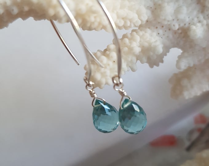 Aquamarine Quartz earrings - Sterling Silver or 14K Gold Fill - March Birthstone jewellery gift