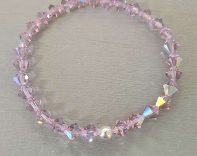 Amethyst AB crystal stretch bracelet Sterling Silver or Gold Fill 6mm light Amethyst Swarovski bracelet February Birthstone Jewellery gift