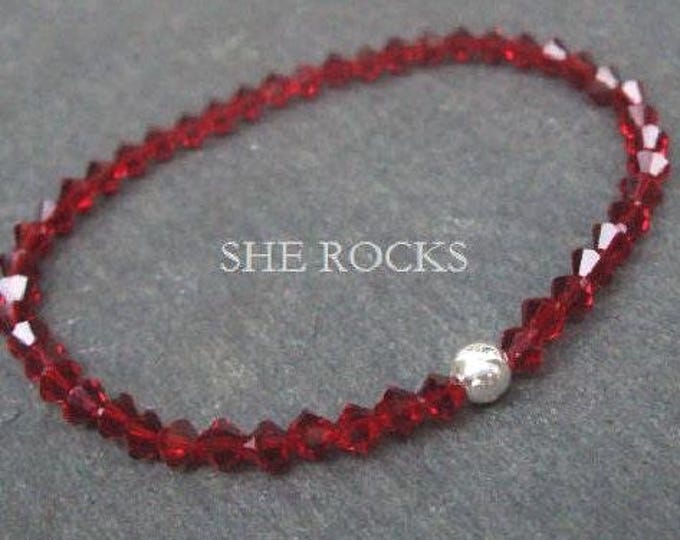 Red crystal stretch bracelet Sterling Silver or Gold Fill tiny 4mm dark Siam red crystal bracelet arthritis jewellery gift for girl mum wife