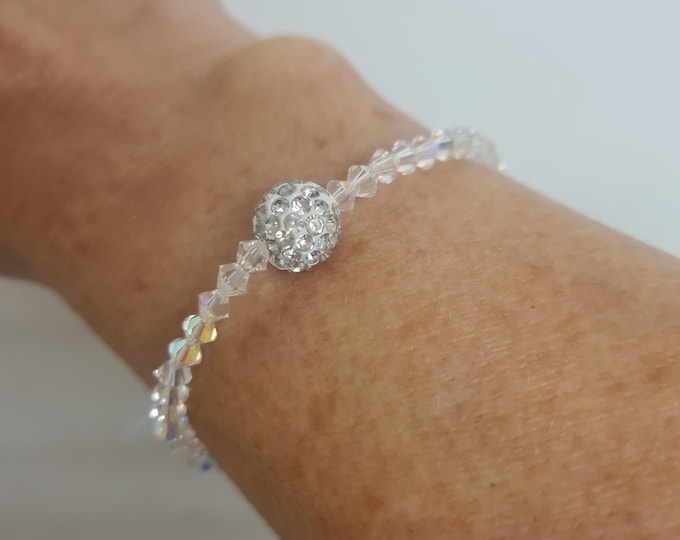 AB Crystal stretch bracelet with diamante bead tiny 4mm crystal stacking bead bracelet Glamourous Crystal jewellery gift for her girl mum
