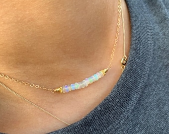 Tiny Ethiopian Opal choker necklace in Sterling Silver or 14K Gold Fill - October Birthstone jewellery gift for her mum sister