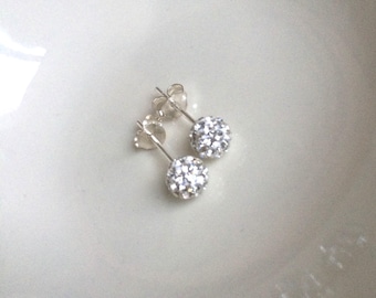 Tiny clear Swarovski crystal ball earrings on Sterling Silver studs, small round pave earrings disco ball earrings minimalist jewellery gift