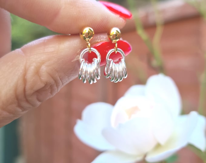 Tiny Mixed metal stud earring Sterling Silver and 14K Gold Fill studs, small  or all Silver studs minimalist jewellery gift for her girl him