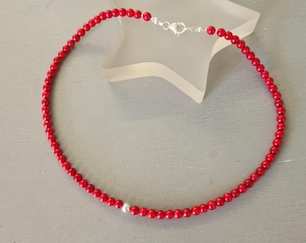Red Coral choker necklace Sterling Silver or Gold Fill - Base Chakra jewelry - 35th wedding anniversary gift for wife - Yoga lover gift
