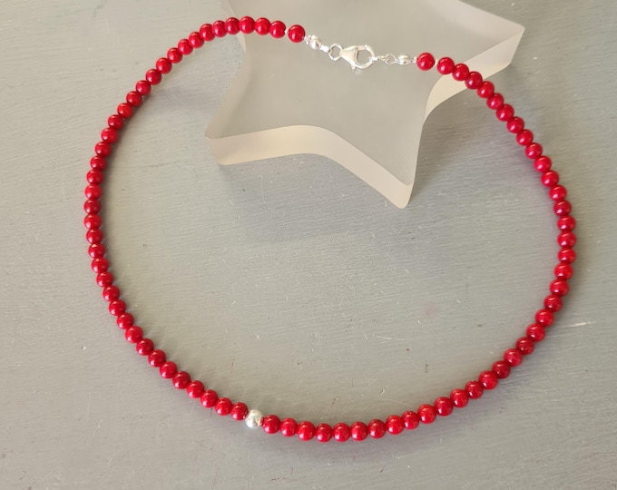 Red Coral choker necklace Sterling Silver or Gold Fill - Base Chakra jewelry - 35th wedding anniversary gift for wife - Yoga lover gift