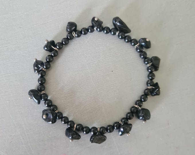 Black Onyx stretch Bracelet Silver 4mm black Onyx GEMSTONE bead and chip Bracelet beaded stacking February Birthstone jewellery gift Chakra