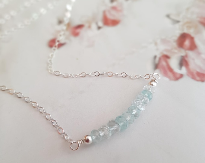 Aquamarine choker necklace Sterling Silver or Gold Fill March Birthstone jewellery gift Yoga jewelry