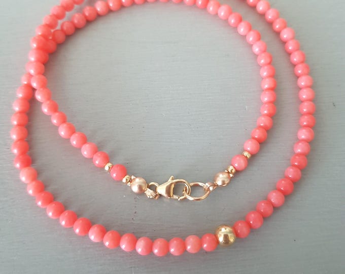 Tiny pink Coral choker necklace Sterling Silver or Gold Fill 4mm pink gemstone bead necklace small beaded necklace Chakra jewellery gift