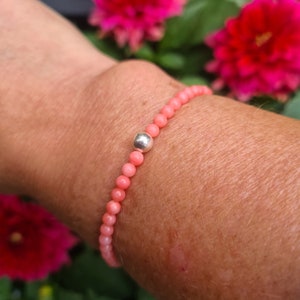 Pink Coral stretch Bracelet Sterling Silver or Gold Fill tiny 4mm beaded Coral gemstone Bracelet salmon pink Coral jewellery gift