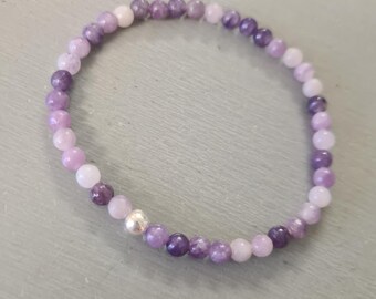 Lepidolite stretch Bracelet Sterling Silver / Gold Fill bead tiny purple lilac gemstone bead Bracelet THIRD EYE Crown Chakra jewellery gift