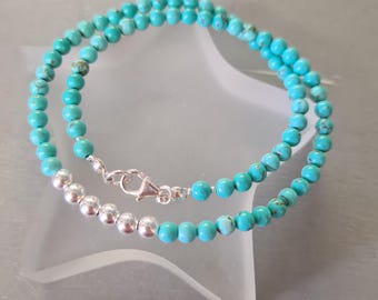 Turquoise choker necklace Sterling Silver or 14K Gold Fill tiny 4mm blue Turquoise gemstone bead necklace December birthstone jewellery gift