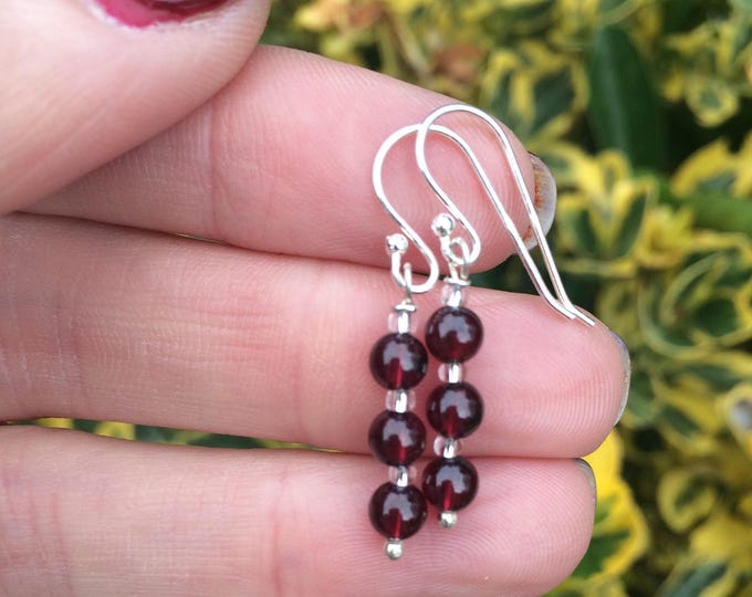 Tiny Red Garnet drop earrings Sterling Silver or 14K Gold Fill - January Birthstone jewellery gift - Healing - root Chakra