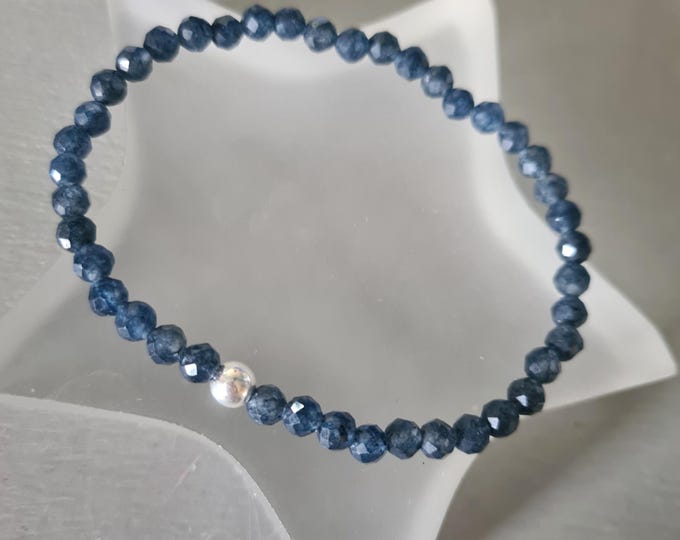 Sapphire stretch Bracelet Sterling Silver or Gold Fill tiny faceted dark blue gemstone bead Bracelet September Birthstone jewellery gift