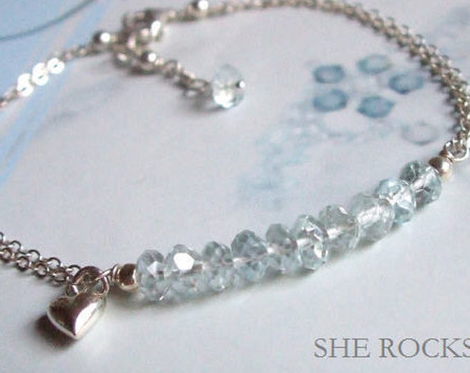 Sterling Silver Aquamarine bracelet- March Birthstone jewellery gift - Throat Chakra Yoga Healing crystal gift