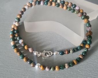 Green Jasper choker necklace Sterling Silver / Gold Fill tiny 4mm green gemstone bead necklace Ocean Jasper Heart Chakra jewellery gift