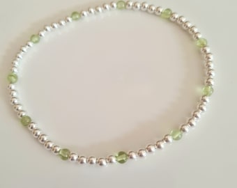 Tiny PERIDOT STRETCH bracelet Sterling Silver tiny 3mm green real Peridot gemstone bead bracelet August Birthstone jewellery gift for girl