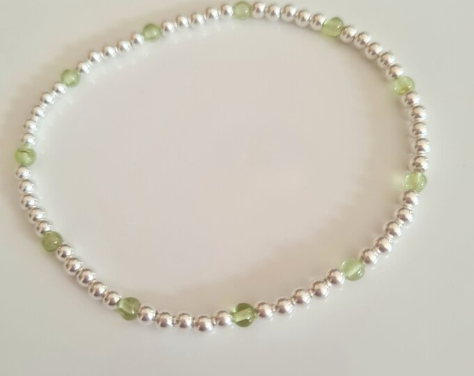 Tiny PERIDOT gemstone STRETCH bracelet with Sterling Silver or 14K Gold Fill beads  - August Birthstone jewellery gift