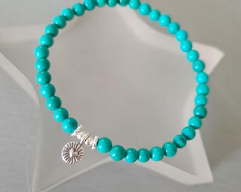 Tiny Turquoise STRETCH Bracelet Sterling Silver heart 4mm blue green Turquoise GEMSTONE bead Bracelet  December Birthstone jewellery gift